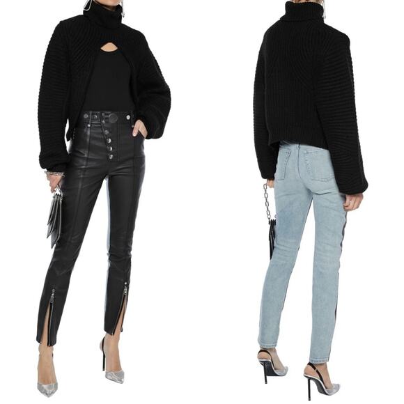 Alexander Wang Snap-Detailed Leather and Denim Skinny Pants - Picture 1 of 13
